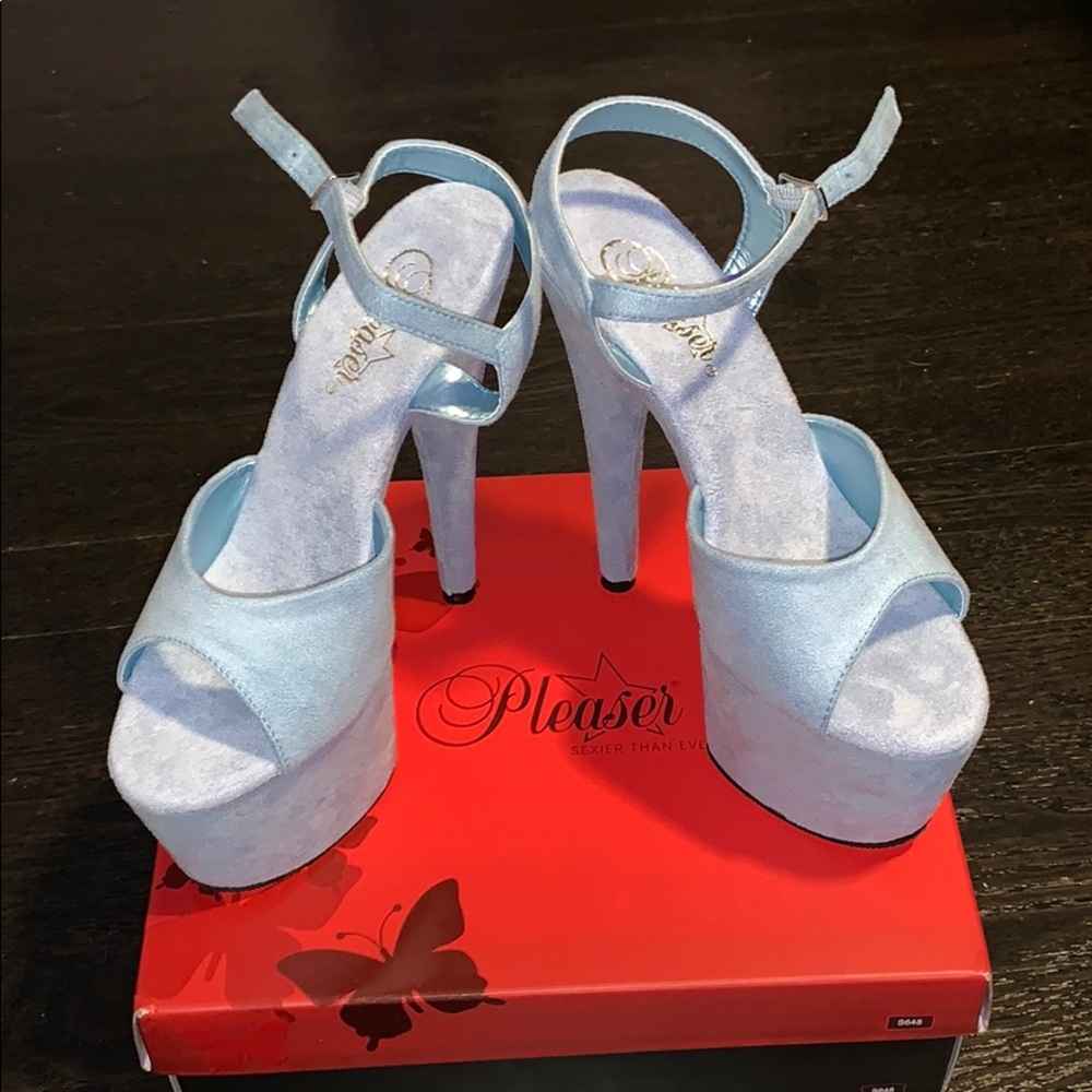 Baby blue suede heels